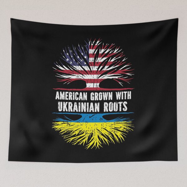 Item preview, American Grown with Ukrainian Roots USA Flag designed and sold by CosmoKitsch.