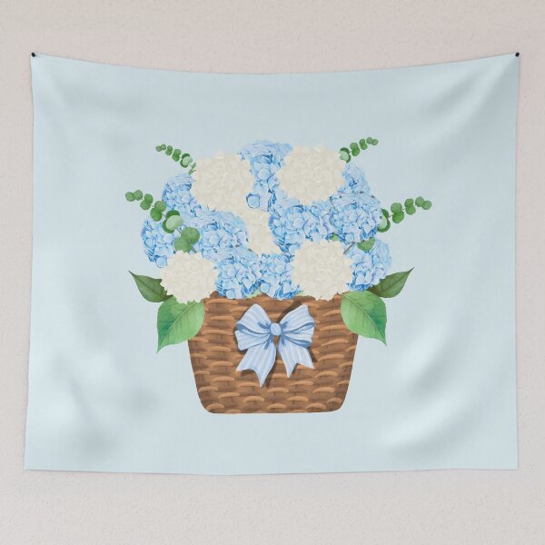 Item preview, Blue and White Hydrangeas in Wicker Basket designed and sold by Coastal Joy.