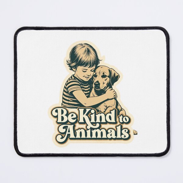 Item preview, Retro,vintage style Boy hugs dog while promoting kindness to animals in a warm setting during daytime designed and sold by SpaceartLilu.