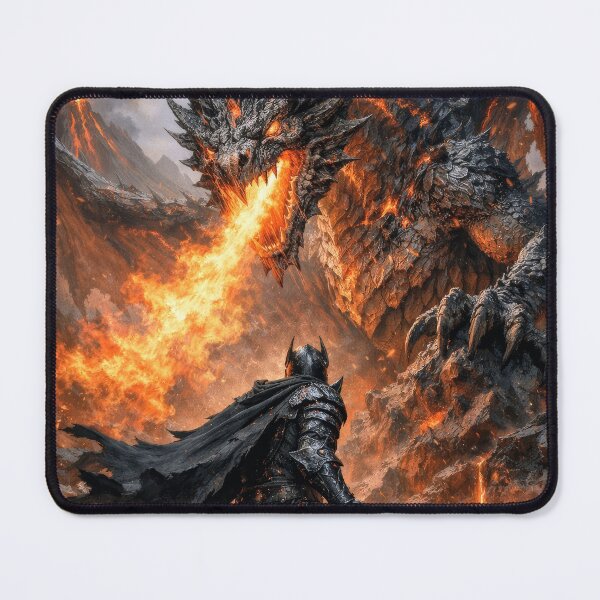 Item preview, Knight vs Fire Dragon Battle – Epic Dark Fantasy Warrior vs Dragon Artwork designed and sold by DrakariArt.