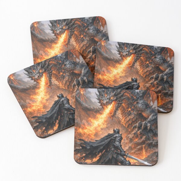 Item preview, Knight vs Fire Dragon Battle – Epic Dark Fantasy Warrior vs Dragon Artwork designed and sold by DrakariArt.