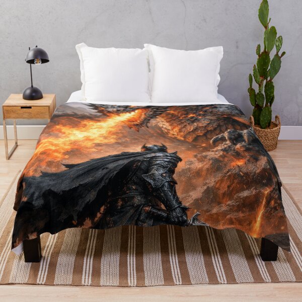 Item preview, Knight vs Fire Dragon Battle – Epic Dark Fantasy Warrior vs Dragon Artwork designed and sold by DrakariArt.