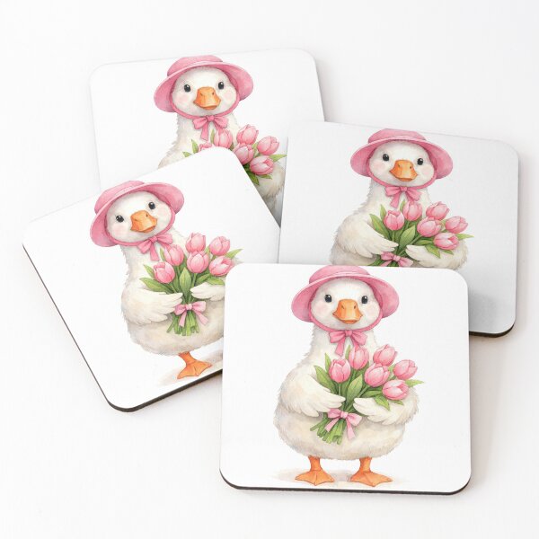 Item preview, White Goose with Pink Spring Tulips designed and sold by Maria Dryfhout.