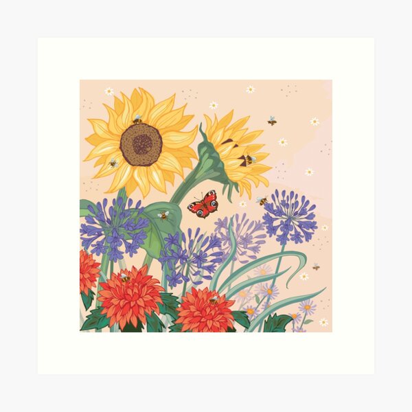 Sunflowers and Bees Art Print
