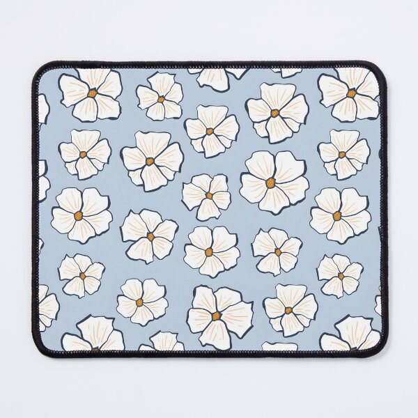 Item preview, White flower seamless pattern, on a baby blue background designed and sold by LeedsArtStudio.