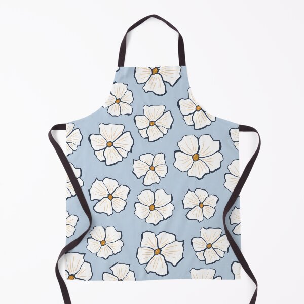 Item preview, White flower seamless pattern, on a baby blue background designed and sold by LeedsArtStudio.