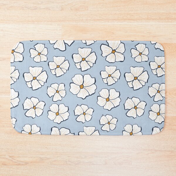 Item preview, White flower seamless pattern, on a baby blue background designed and sold by LeedsArtStudio.