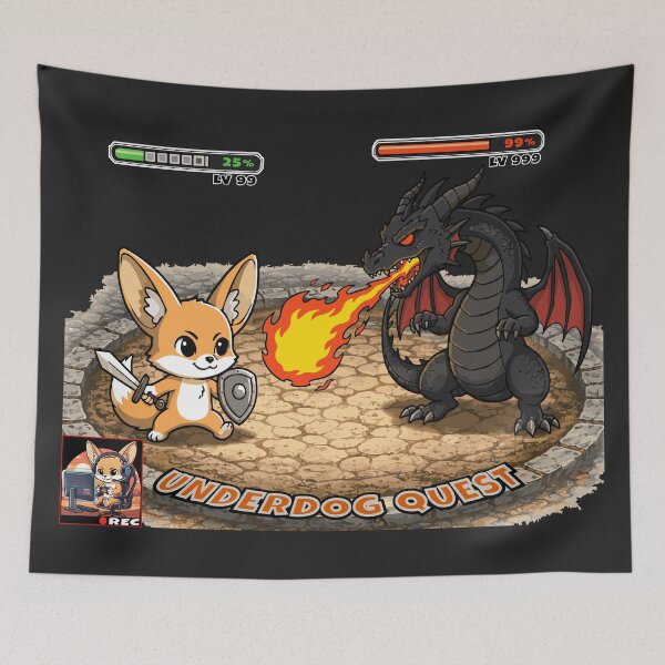Item preview, Underdog Quest Fennec Fox Gamer RPG Battle Dragon Chibi Anime Gaming designed and sold by AmazingEG.