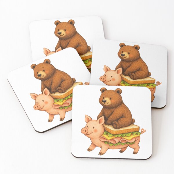 Item preview, Whimsical Brown Bear Sitting on a Pig Sandwich Art designed and sold by TeeARTHY.