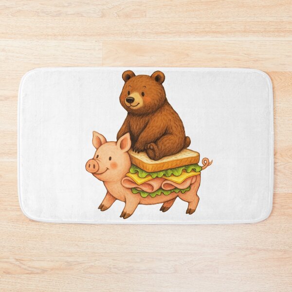 Item preview, Whimsical Brown Bear Sitting on a Pig Sandwich Art designed and sold by TeeARTHY.