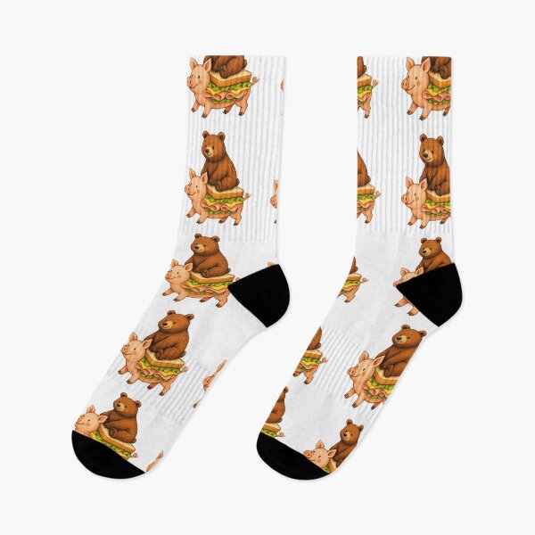 Item preview, Whimsical Brown Bear Sitting on a Pig Sandwich Art designed and sold by TeeARTHY.