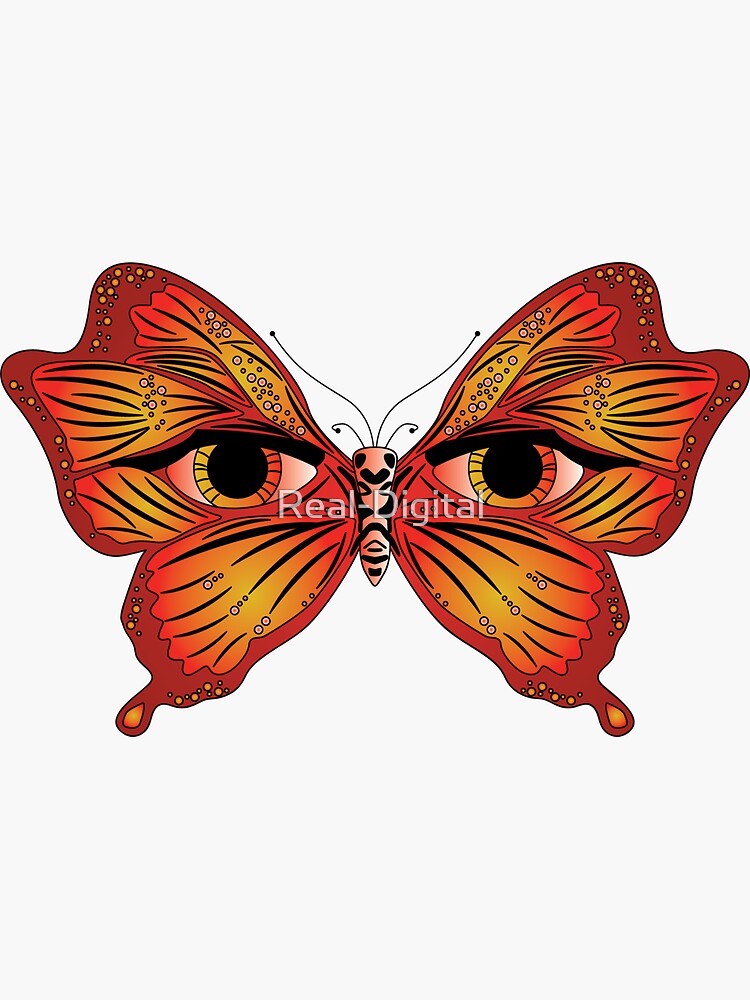 "Butterfly Eyes (Red / Orange)" Sticker for Sale by RealDigital Redbubble