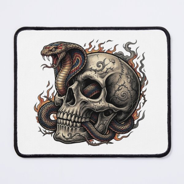 Item preview, Fiery Cobra Strike - Traditional Tattoo Skull Art designed and sold by j0mj0ma.