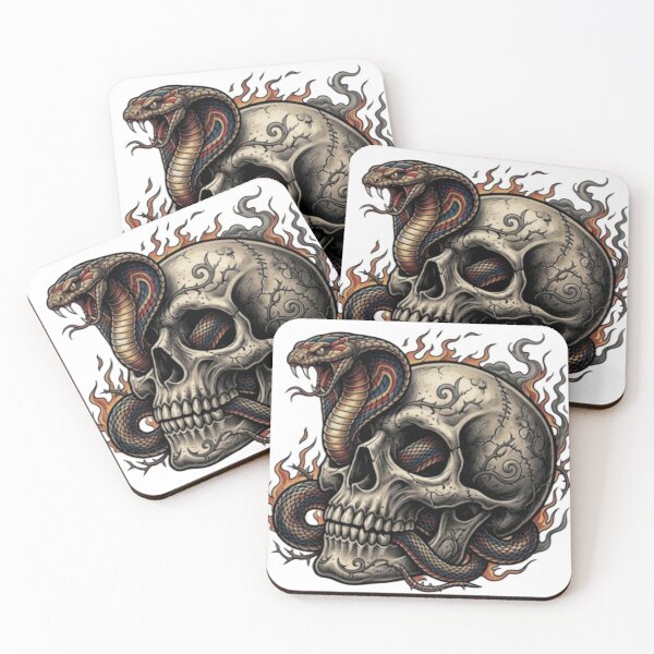 Item preview, Fiery Cobra Strike - Traditional Tattoo Skull Art designed and sold by j0mj0ma.