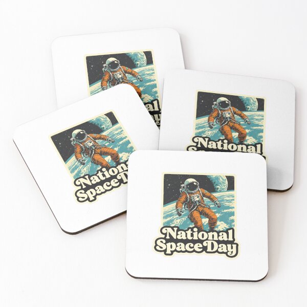 Item preview, Retro,Celebrating National Space Day with an astronaut floating in space above Earth designed and sold by SpaceartLilu.