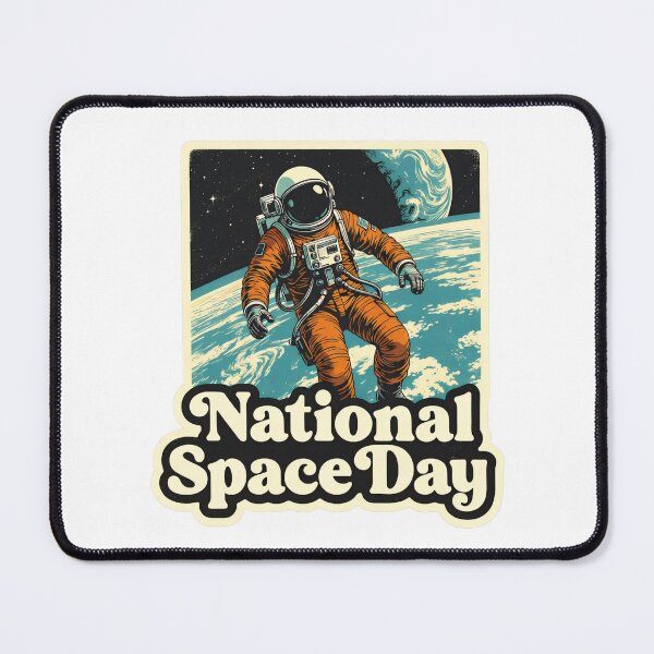 Item preview, Retro,Celebrating National Space Day with an astronaut floating in space above Earth designed and sold by SpaceartLilu.