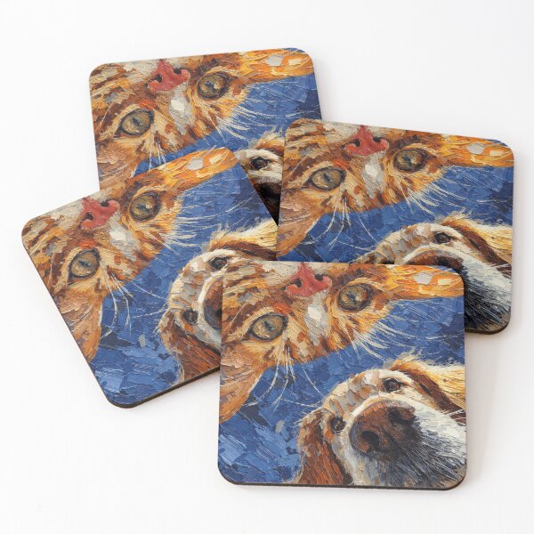 Item preview, Curious Tabby Cat and Golden Retriever designed and sold by caracatita75.