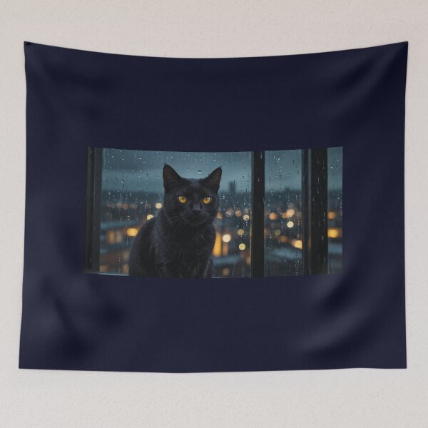 Item preview, Midnight Cat on Rainy Window designed and sold by adill72.