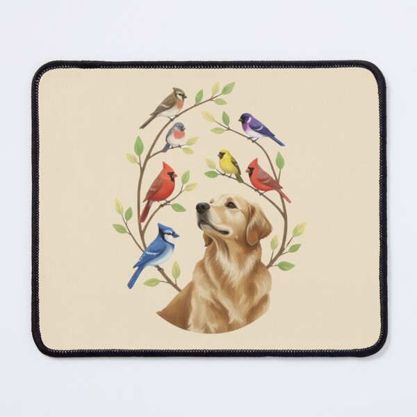 Item preview, Golden Retriever Birdwatching with Songbirds – Nature Lover Dog Art, Cardinal Blue Jay Finch Illustration designed and sold by Willow & Ink.