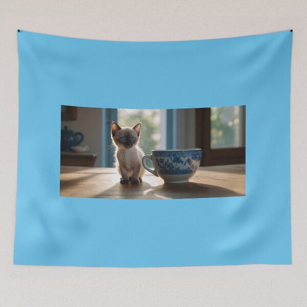 Item preview, Curious Siamese Kitten Near a Teacup designed and sold by adill72.
