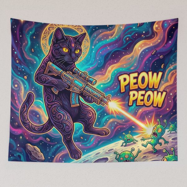 Item preview, Space Cat Shooting Aliens Cartoon Style designed and sold by Void Observer.