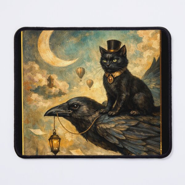 Item preview, Vintage Victorian Steampunk Black Cat Riding Raven designed and sold by dancingchickenstudio.