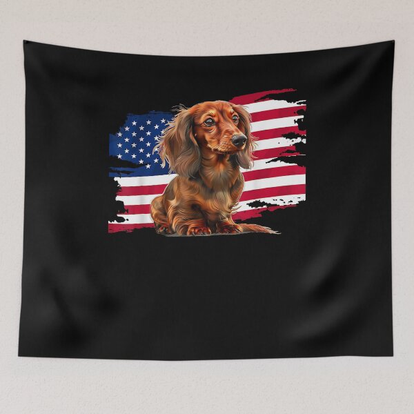 Item preview, Patriotic USA Flag 4th of July Long Haired Dachshund Lover designed and sold by Goleon12.