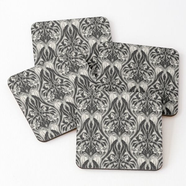 Item preview, Art Nouveau Mothman Damask in Dark Charcoal designed and sold by somecallmebeth.