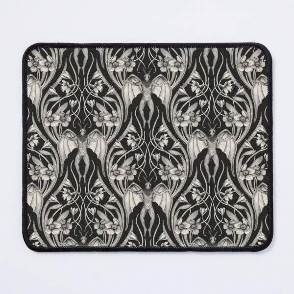 Item preview, Art Nouveau Mothman Damask in Dark Charcoal designed and sold by somecallmebeth.