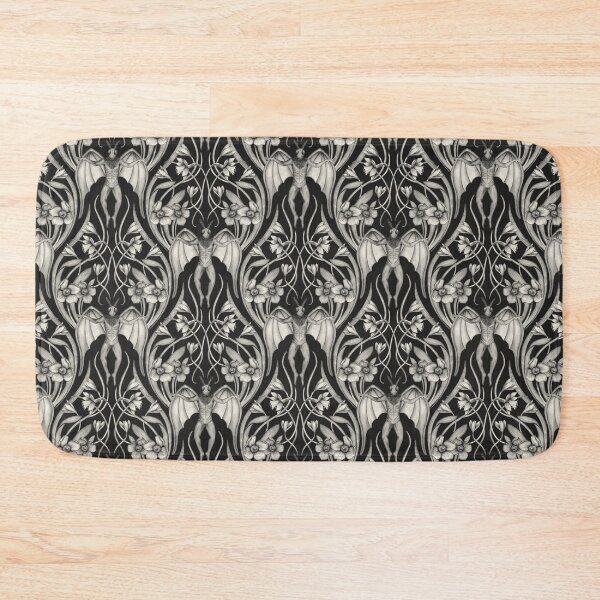 Item preview, Art Nouveau Mothman Damask in Dark Charcoal designed and sold by somecallmebeth.