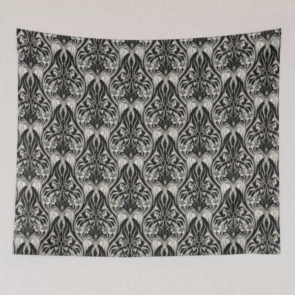 Item preview, Art Nouveau Mothman Damask in Dark Charcoal designed and sold by somecallmebeth.