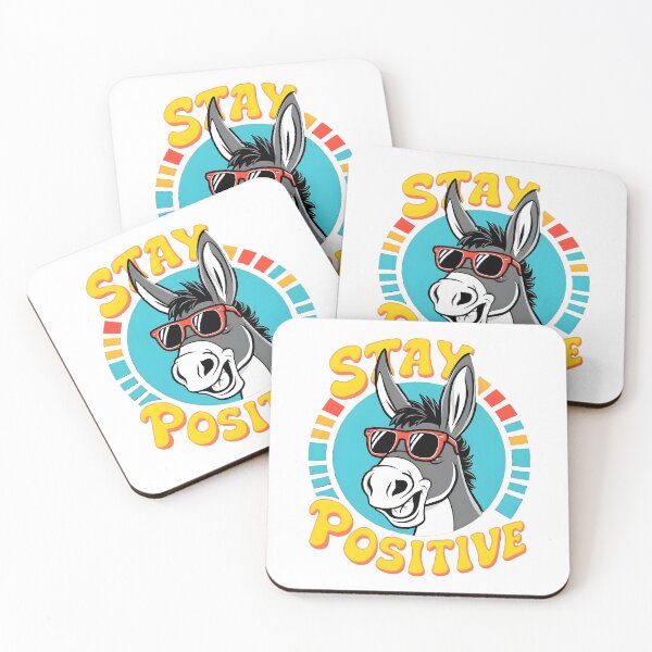 Item preview, Fun donkey cartoon with sunglasses, smiling, with word "Stay Positive" text,  designed and sold by madevdine.