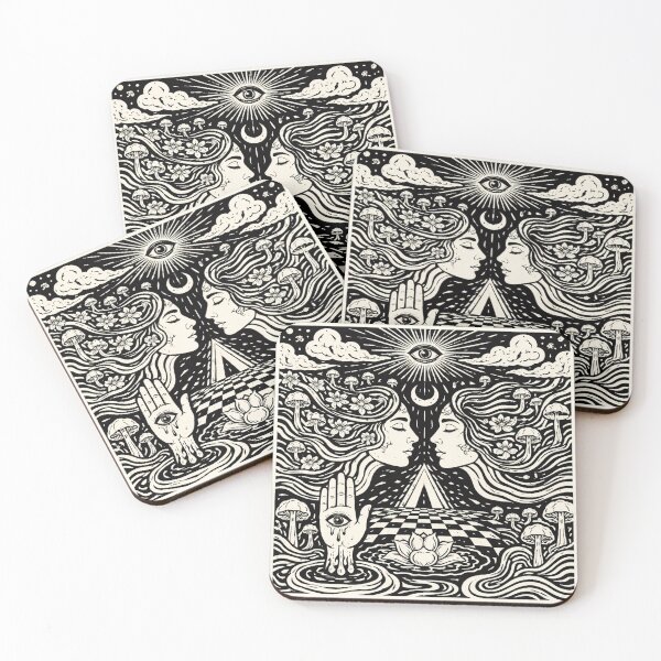 Item preview, Dual Mind Psychedelic Art – Surreal Faces and Cosmic Symmetry designed and sold by DrizzyV.