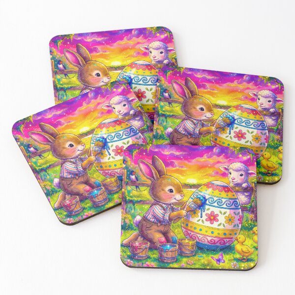 Item preview, Cottagecore Easter Bunny Painting Huge Vibrant Egg designed and sold by MaisonMaroMara.
