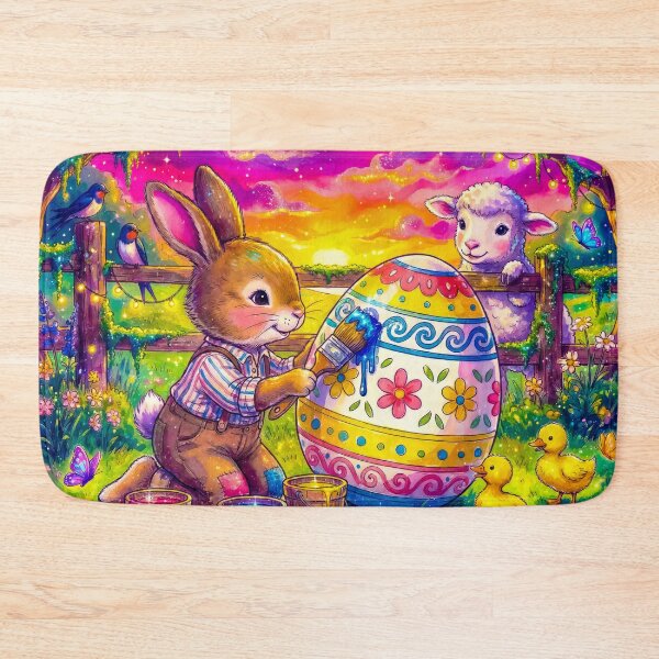 Item preview, Cottagecore Easter Bunny Painting Huge Vibrant Egg designed and sold by MaisonMaroMara.