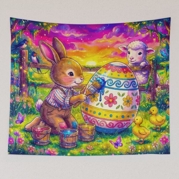 Item preview, Cottagecore Easter Bunny Painting Huge Vibrant Egg designed and sold by MaisonMaroMara.