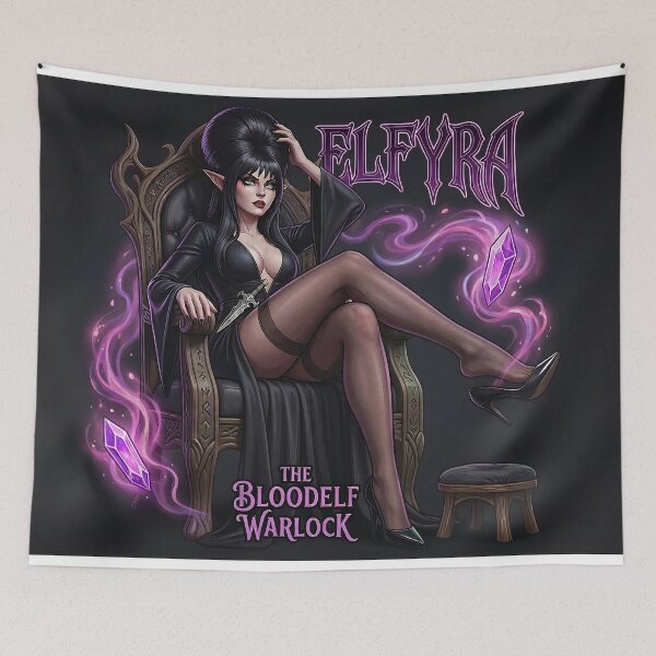 Item preview, Elfyra the Bloodelf Warlock Throne - Original Dark Fantasy AI Art designed and sold by InspirAI.