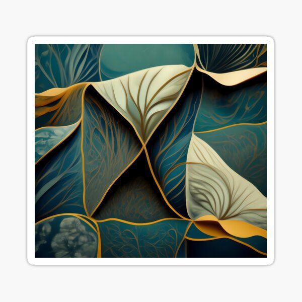 Abstract Teal Gold Leaf Pattern Art Sticker