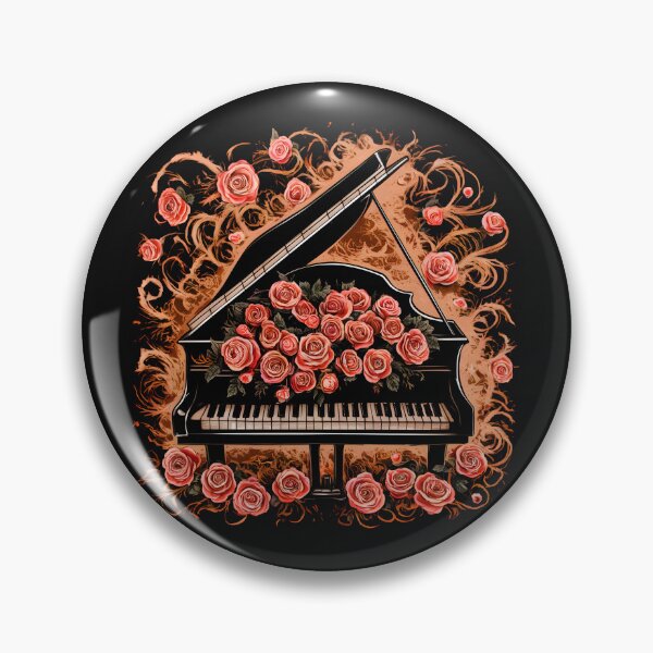 Item preview,  grand piano, roses, brown background, floral pattern, music instrument, romantic, elegant,  designed and sold by madevdine.