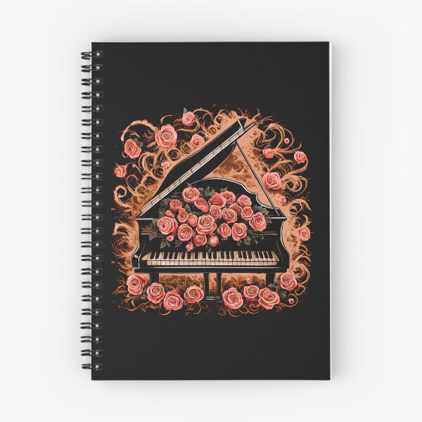 Item preview,  grand piano, roses, brown background, floral pattern, music instrument, romantic, elegant,  designed and sold by madevdine.