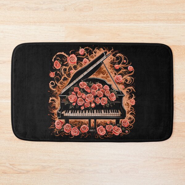Item preview,  grand piano, roses, brown background, floral pattern, music instrument, romantic, elegant,  designed and sold by madevdine.