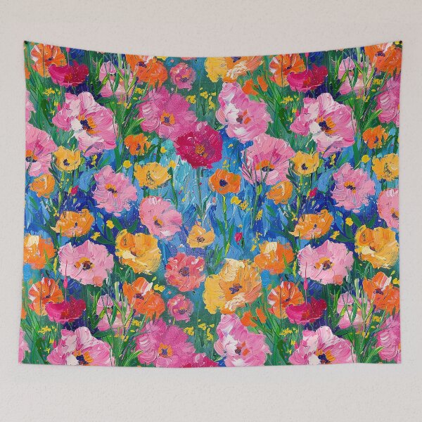 Item preview, Monet-Style Pink And Yellow Flowers On Blue designed and sold by DEC02.