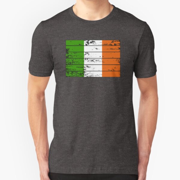 IRELAND FLAG - POPULAR WOOD OVERLAY DISTRESS FLAG DESIGN Slim Fit T-Shirt