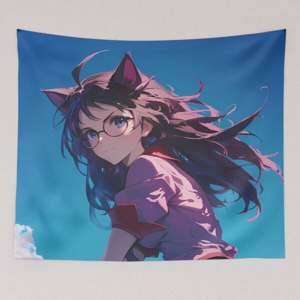 Item preview, Tsubasa Hanekawa Bakemonogatari Rooftop Sky Glasses Cat Ears Calm Vibe designed and sold by Tokyonomad.