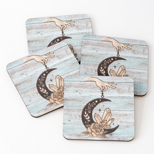 Item preview, Crescent Moon Rose Crystals Woodburn Blue designed and sold by MoodyMuseArt.