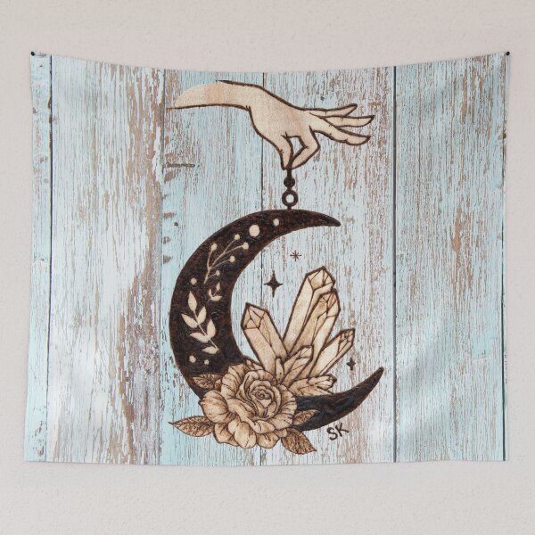 Item preview, Crescent Moon Rose Crystals Woodburn Blue designed and sold by MoodyMuseArt.