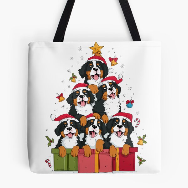 Item preview, Bernese Mountain Dog Christmas Tree Puppies Santa Hats designed and sold by top10newgames.