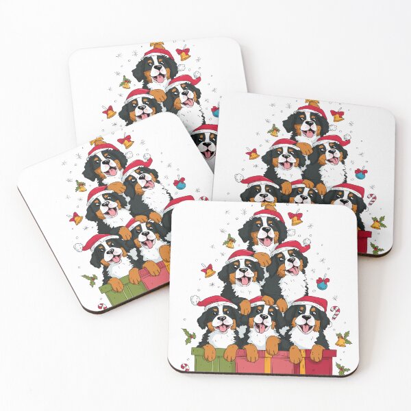 Item preview, Bernese Mountain Dog Christmas Tree Puppies Santa Hats designed and sold by top10newgames.