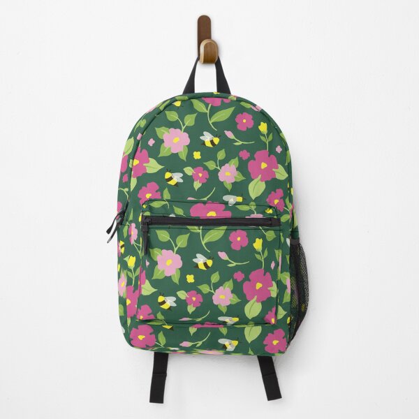 Item preview, Flowers and bees on a dark green background designed and sold by Myriam Plante.