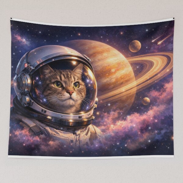 Item preview, Astronaut Cat in Saturn Galaxy Dreamscape designed and sold by CLOUTKULT.